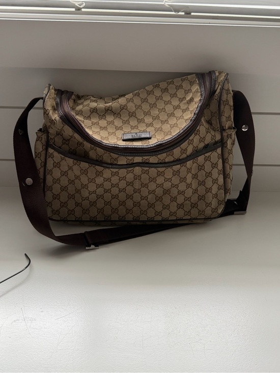 Gucci Handbags - Gucci Beige GG Canvas Crossbody Messenger Bag with Brown Strap